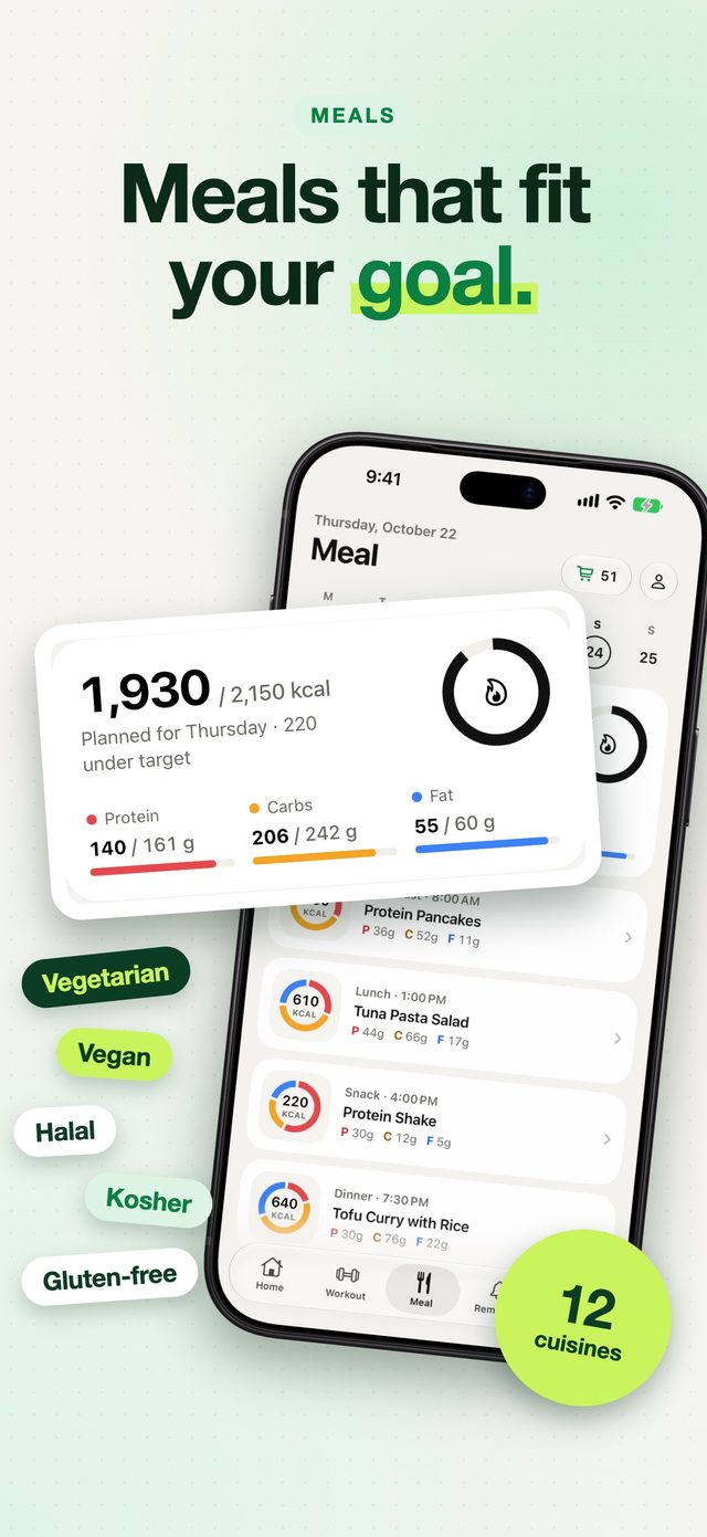 ZivaAI screenshot: Meals that fit your goal