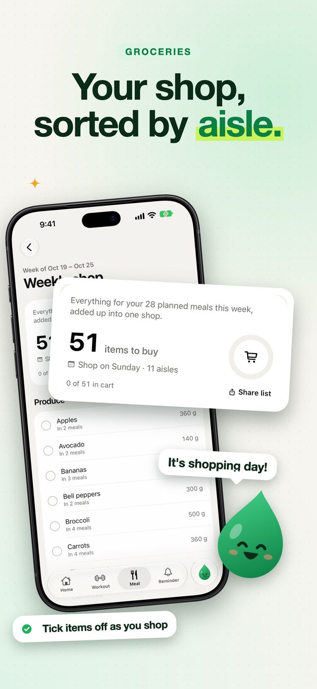 ZivaAI screenshot: Your shop, sorted by aisle